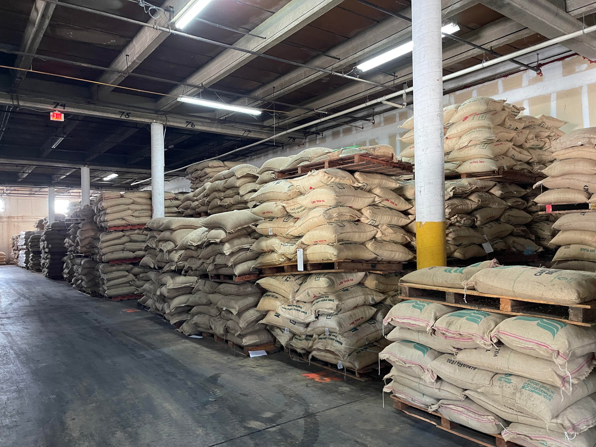 Green coffee in burlap, Miami