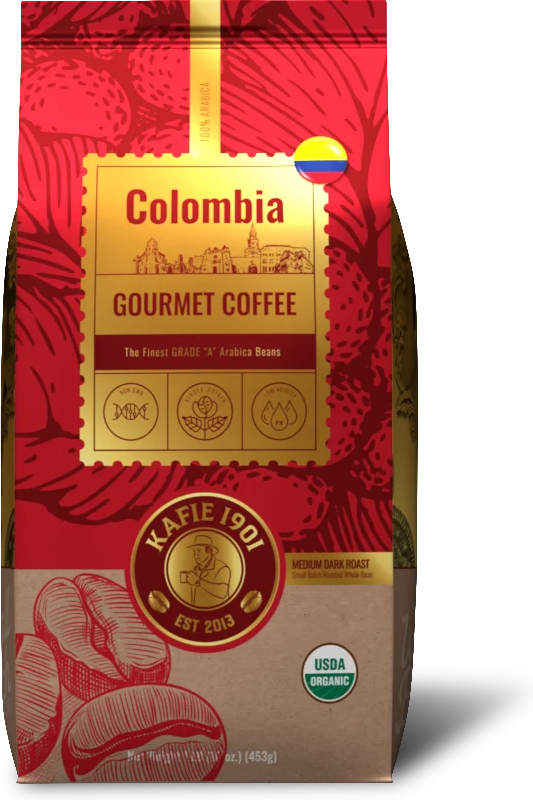 Organic Colombia Supremo whole bean coffee, 1 lb bag, medium dark roast by Kafie 1901