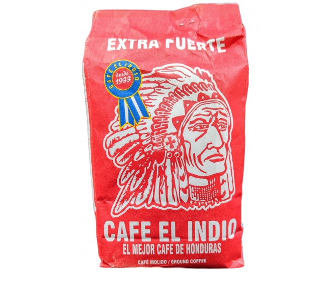 The original Café El Indio Extra Fuerte coffee bag, red with the El Indio emblem