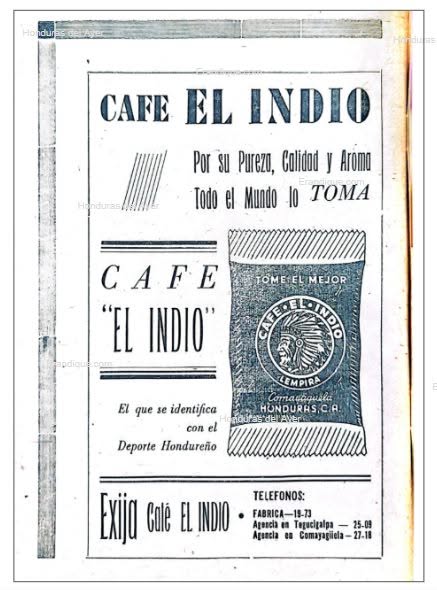 Vintage Honduran newspaper advertisement for Café El Indio