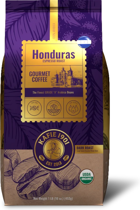 Organic espresso roast whole bean coffee, 1 lb bag, dark roast by Kafie 1901