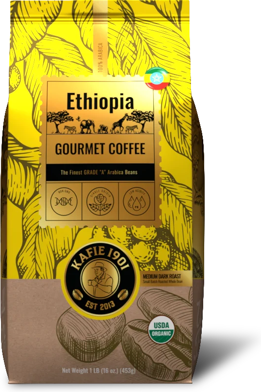 Organic Ethiopia Sidamo whole bean coffee, 1 lb bag, medium roast by Kafie 1901