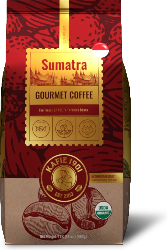 Organic Sumatra Mandheling whole bean coffee, 1 lb bag, medium roast low acid by Kafie 1901